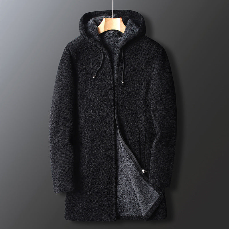 Veste Longue à Capuche Décontractée d’Hiver pour Homme - Noir