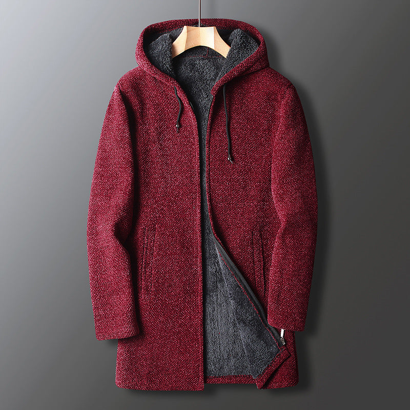 Veste Longue à Capuche Décontractée d’Hiver pour Homme - Rouge