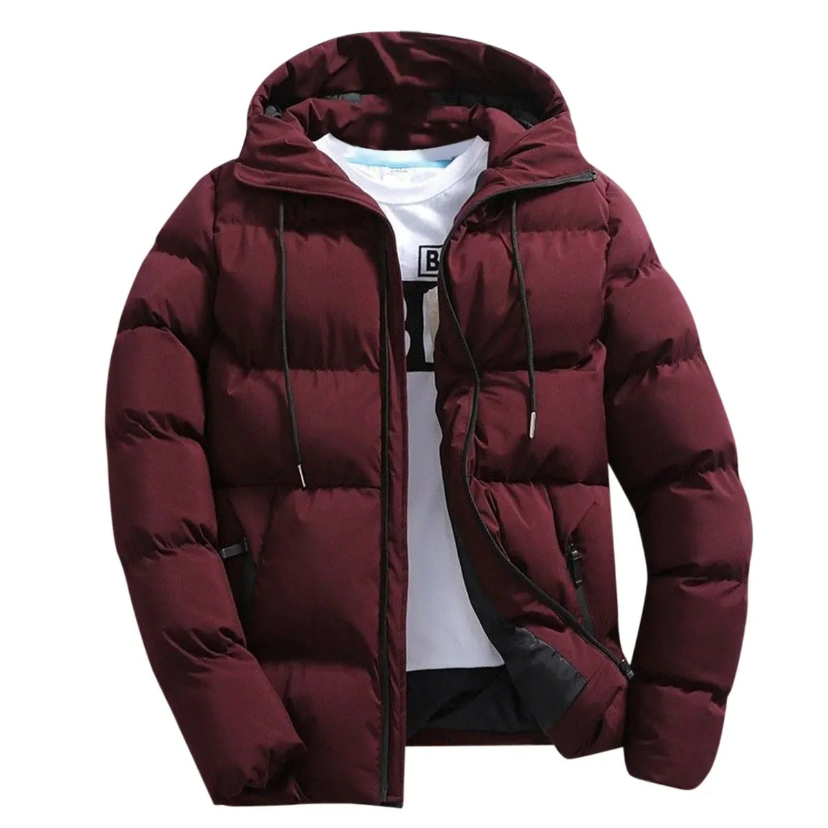 Veste Matelassée à Capuche pour Homme – Extérieur Hiver Durable et Chaud - Rouge