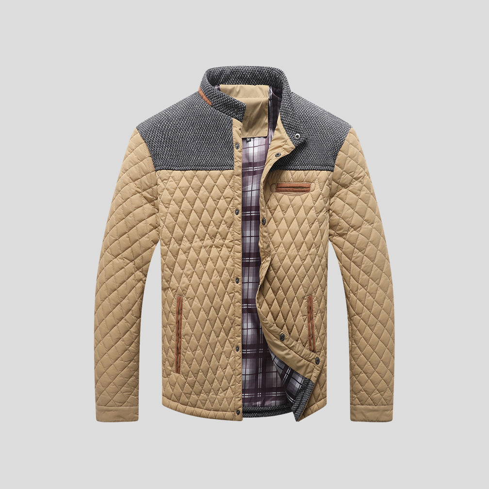 Veste matelassée Diamond pour hommes – Coupe légère à col montant color-block - Kaki