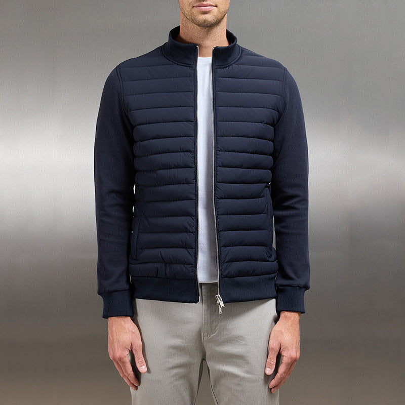 Veste matelassée légère à col montant pour homme – Vêtements d'extérieur d'hiver élégants - Bleu marine