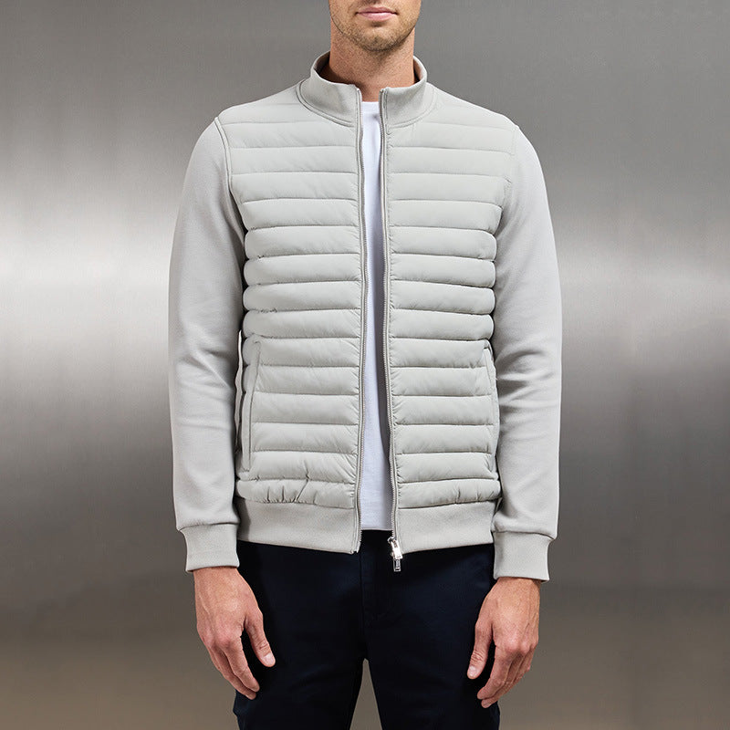 Veste matelassée légère à col montant pour homme – Vêtements d'extérieur d'hiver élégants - Gris clair