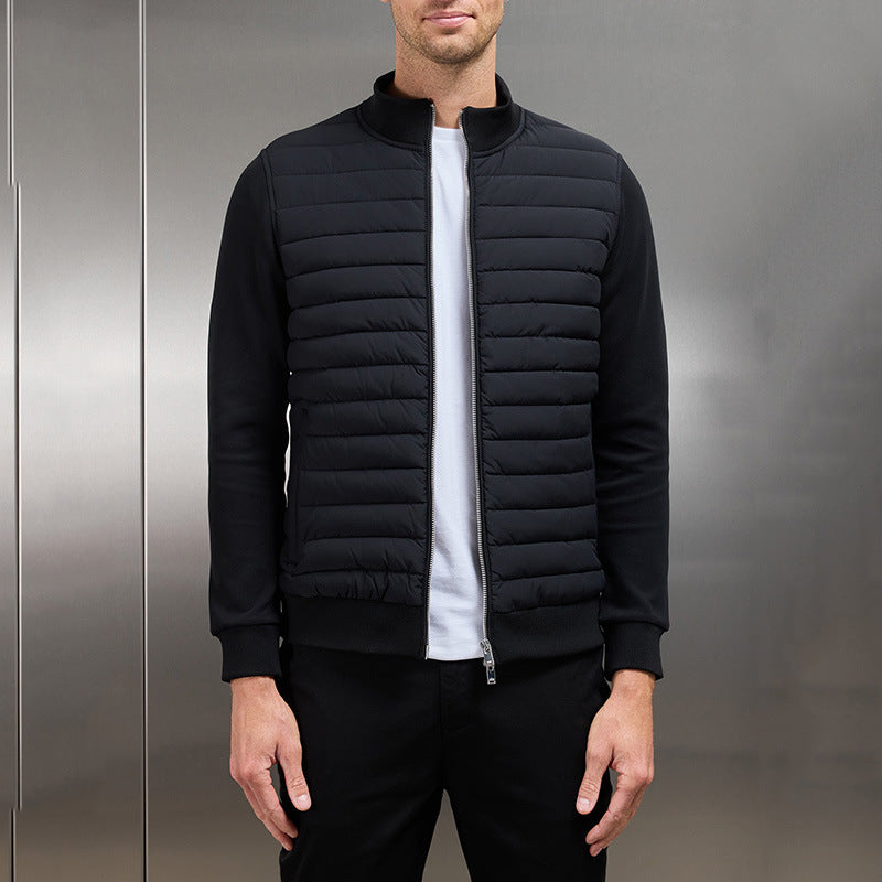 Veste matelassée légère à col montant pour homme – Vêtements d'extérieur d'hiver élégants - Noir