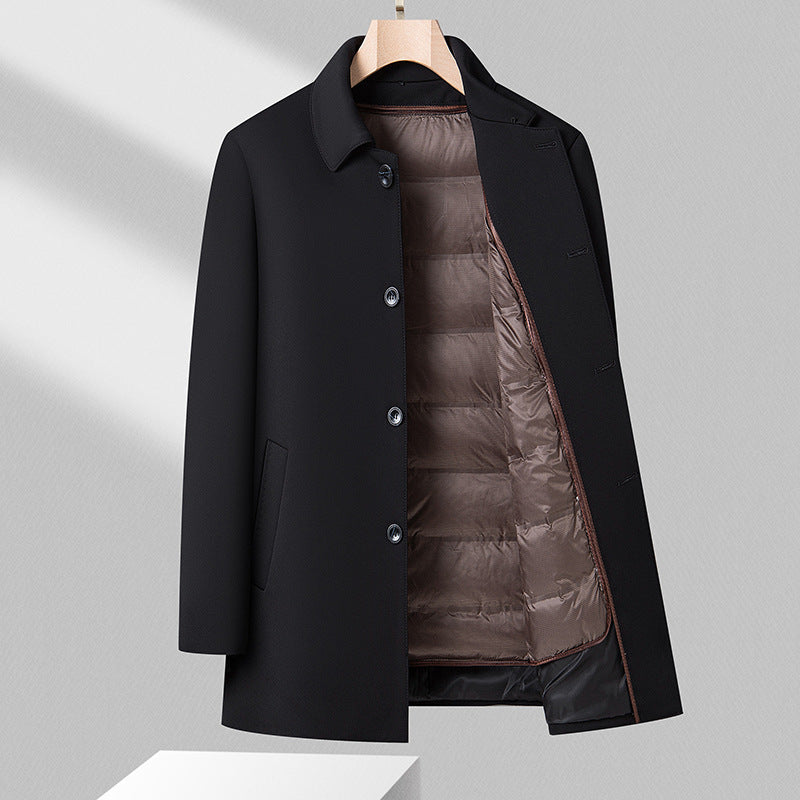 Veste mi-longue pour homme en laine mélangée – Manteau noir haut de gamme doublé de duvet amovible - image 1