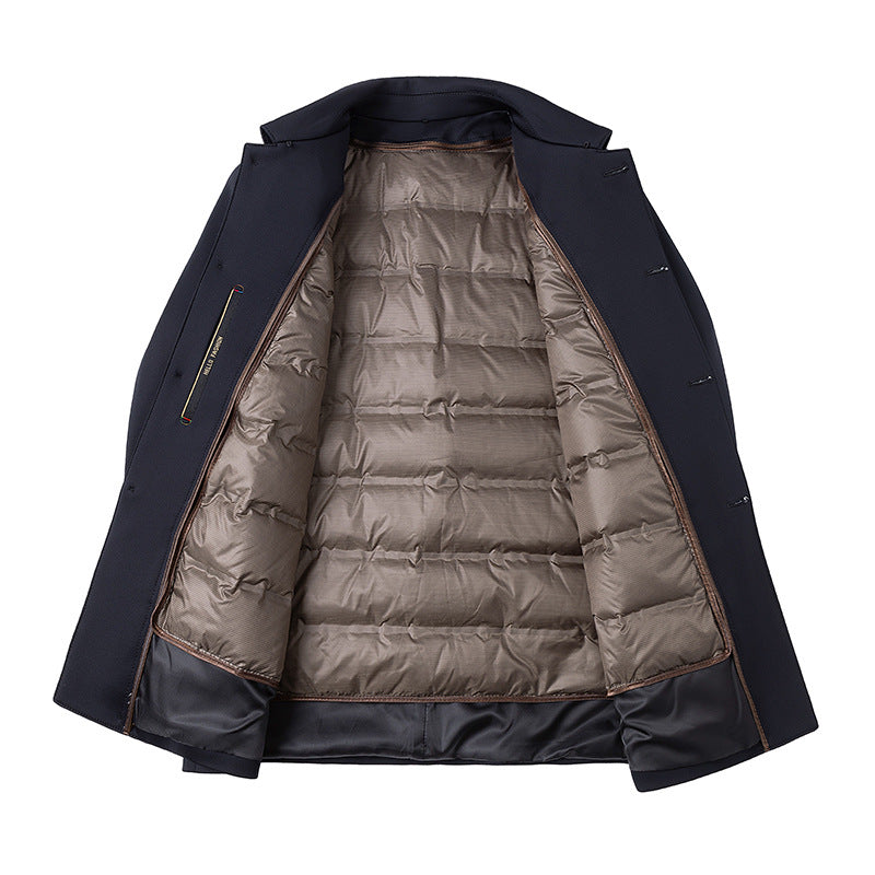 Veste mi-longue pour homme en laine mélangée – Manteau noir haut de gamme doublé de duvet amovible - image 2