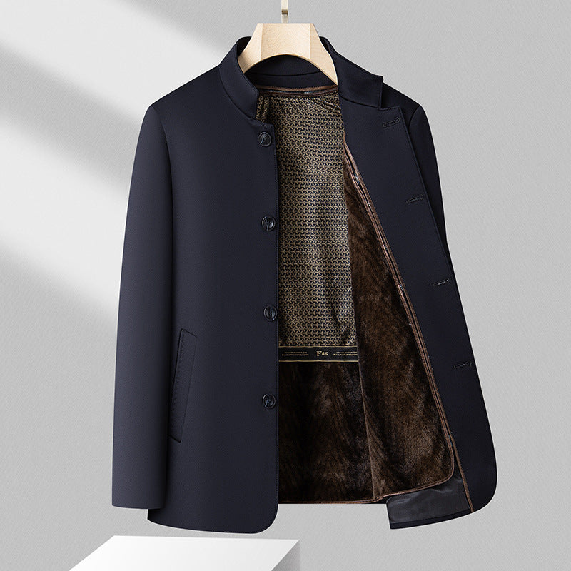 Veste mi-longue pour homme en laine mélangée – Manteau noir haut de gamme doublé de duvet amovible - image 3
