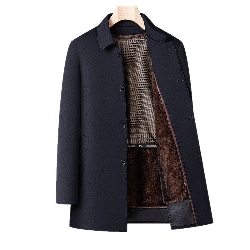 Veste mi-longue pour homme en laine mélangée – Manteau noir haut de gamme doublé de duvet amovible - image 5