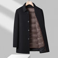 Veste mi-longue pour homme en laine mélangée – Manteau noir haut de gamme doublé de duvet amovible - Noir