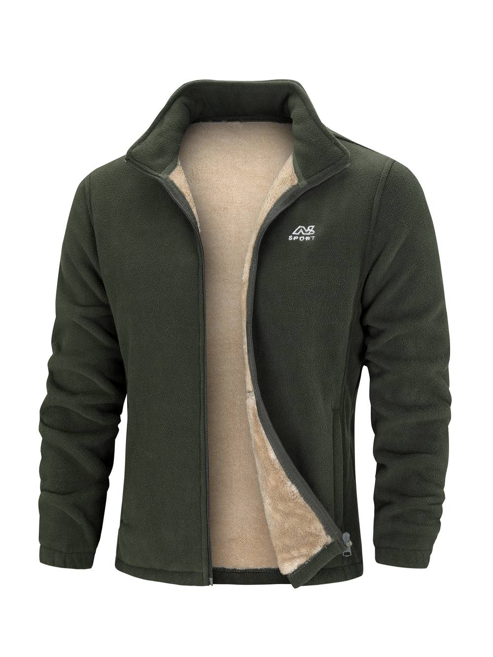 Veste Polaire Premium Homme à Fermeture Éclair Complète – Col Montant Casual - Vert