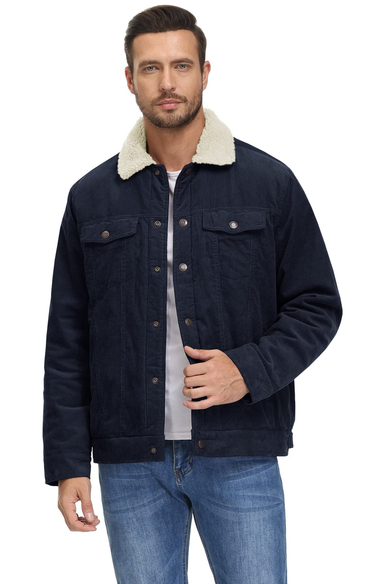 Veste pour Homme Style Velours Côtelé Résistante aux Intempéries – Manteau Doublé Teddy - image 1