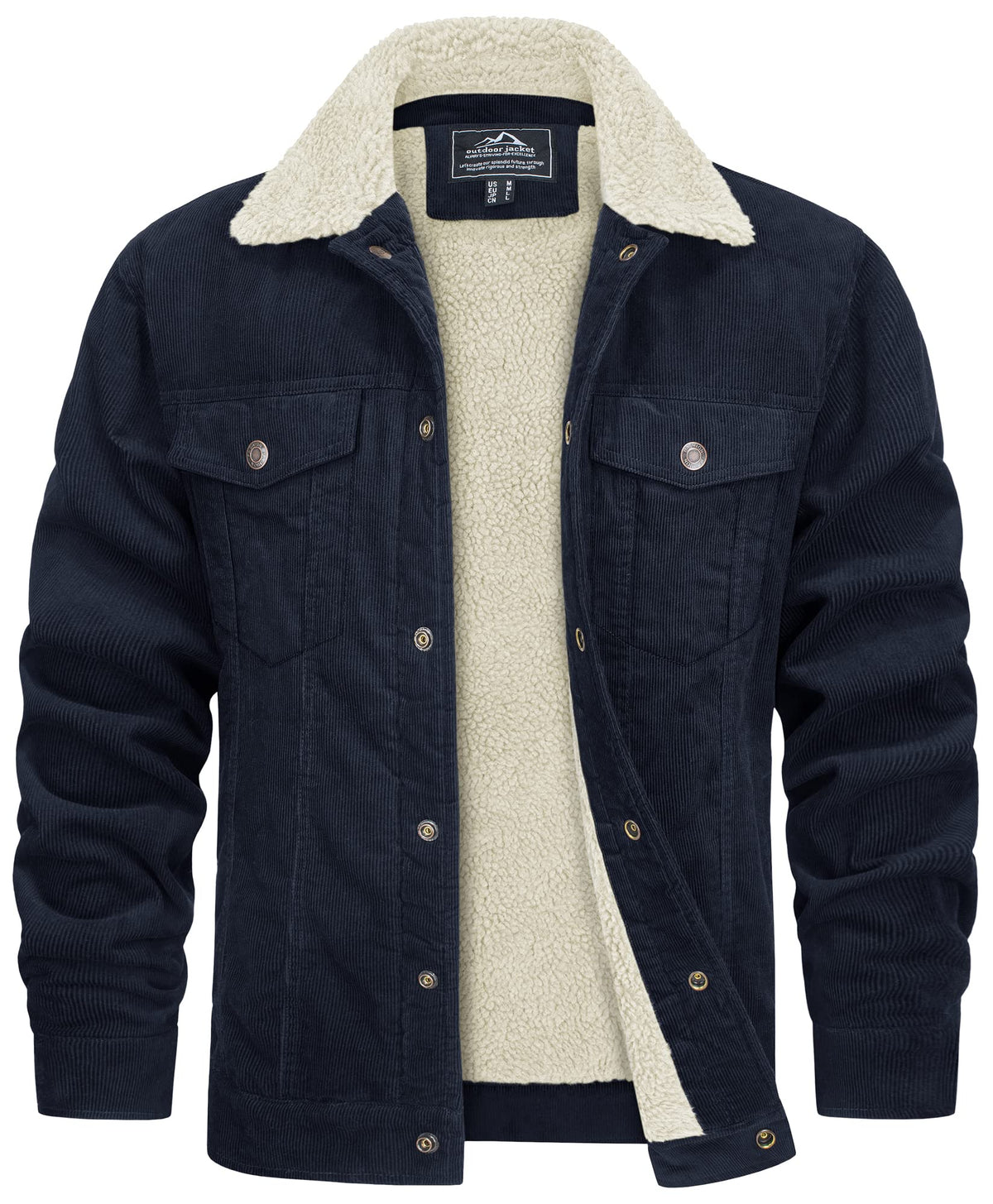 Veste pour Homme Style Velours Côtelé Résistante aux Intempéries – Manteau Doublé Teddy - Bleu foncé