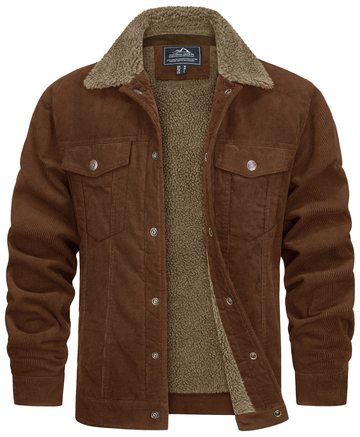 Veste pour Homme Style Velours Côtelé Résistante aux Intempéries – Manteau Doublé Teddy - Brun