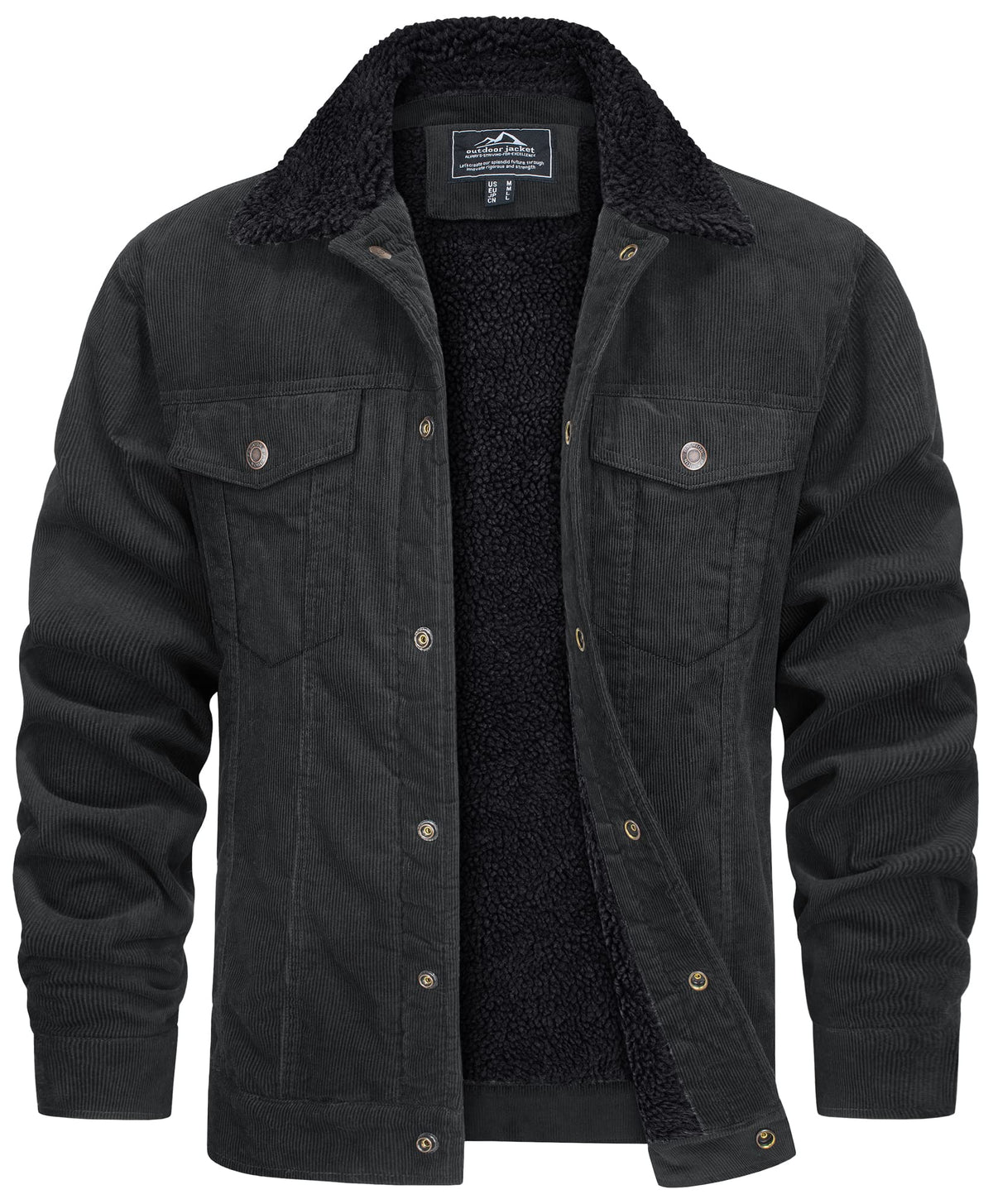 Veste pour Homme Style Velours Côtelé Résistante aux Intempéries – Manteau Doublé Teddy - Gris foncé