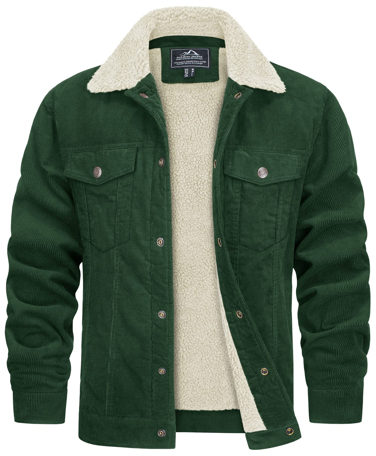 Veste pour Homme Style Velours Côtelé Résistante aux Intempéries – Manteau Doublé Teddy - Vert
