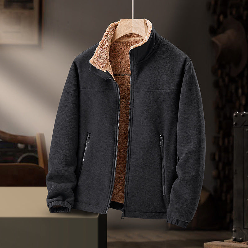 Veste Premium pour Homme en Laine d’Agneau Doublée Polaire – Col Montant zippé - Noir