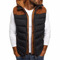 Veste sans manches à capuche en coton chaud pour homme avec intérieur matelassé - Noir