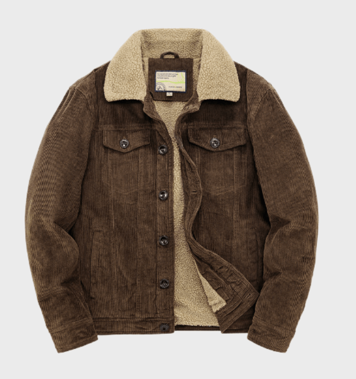 Veste Trucker Premium Homme en Velours Côtelé – Doublure Sherpa Chaude - Brun foncé