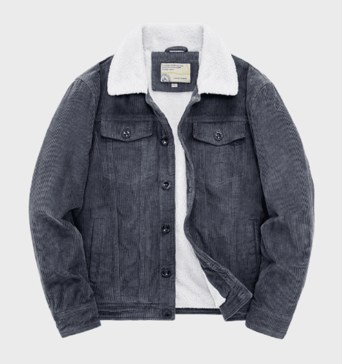 Veste Trucker Premium Homme en Velours Côtelé – Doublure Sherpa Chaude - Gris