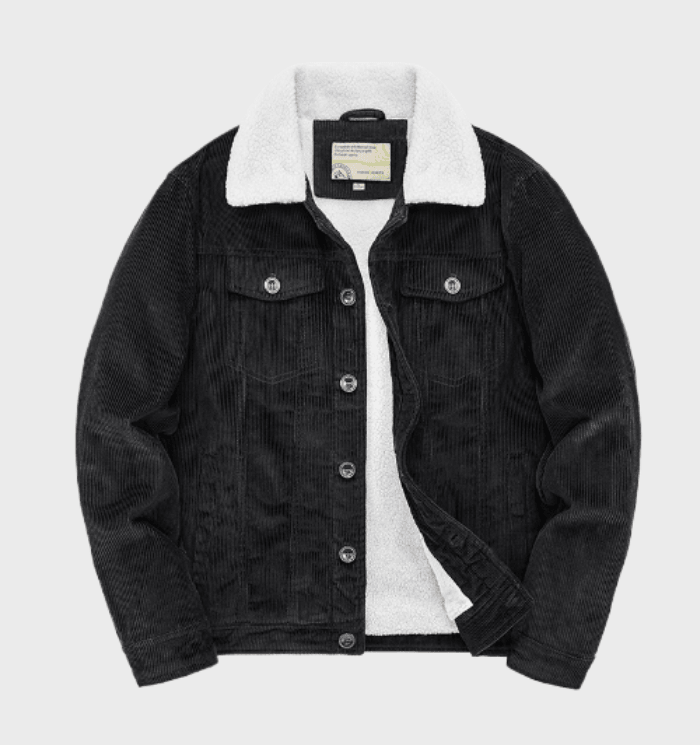 Veste Trucker Premium Homme en Velours Côtelé – Doublure Sherpa Chaude - Noir