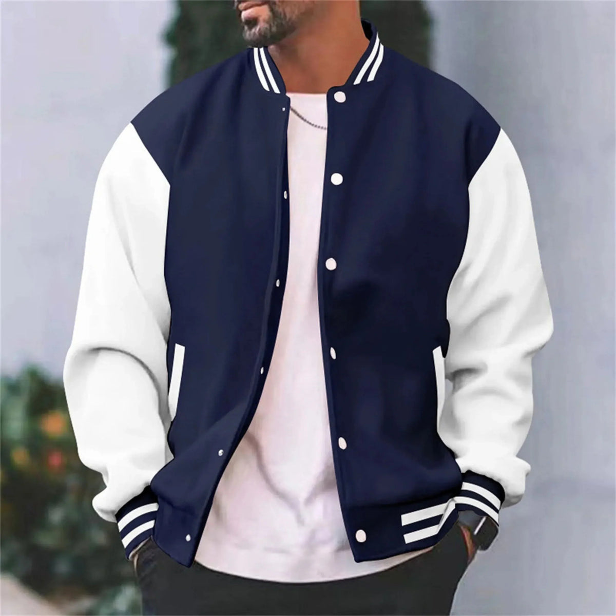 Veste Varsity Homme Premium Slim-Fit en Coton – Bomber Décontracté - Bleu Marine