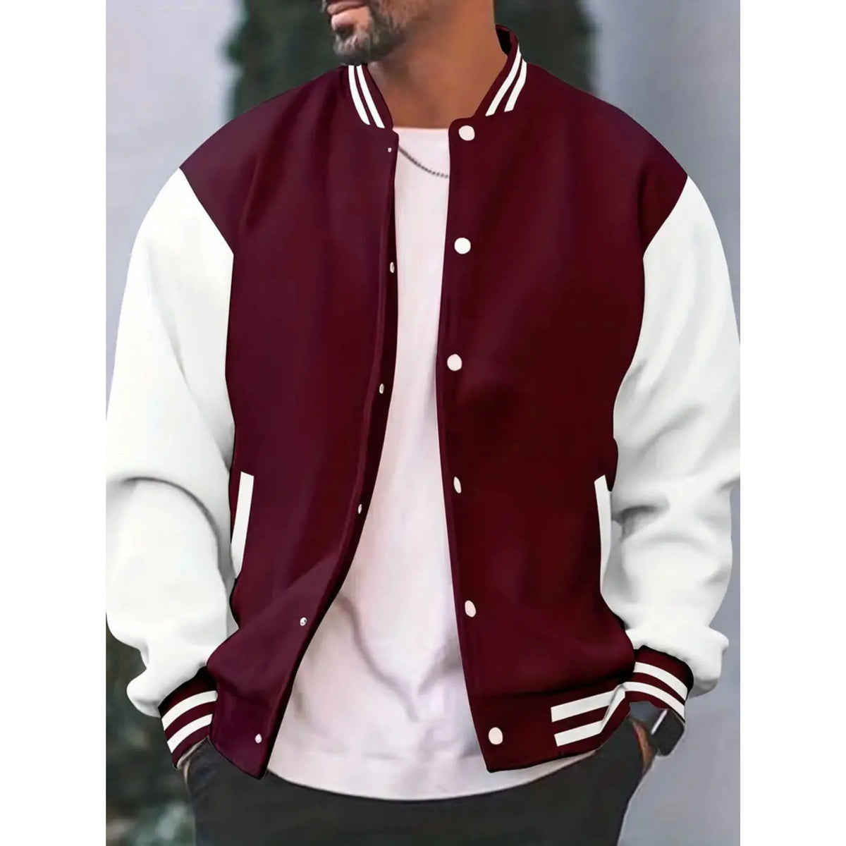 Veste Varsity Homme Premium Slim-Fit en Coton – Bomber Décontracté - Bourgogne