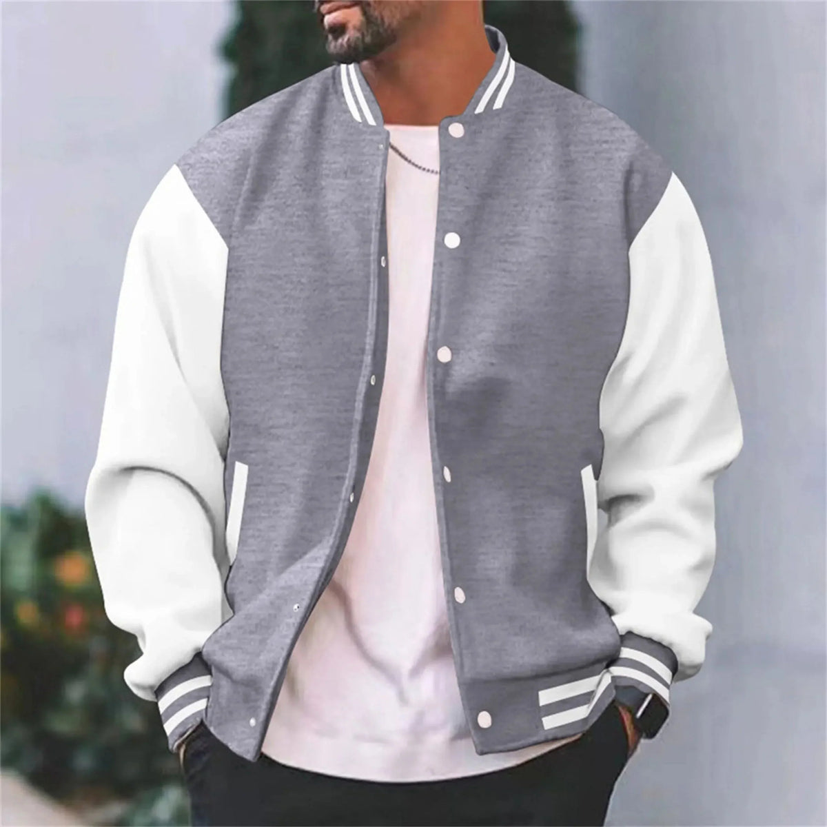 Veste Varsity Homme Premium Slim-Fit en Coton – Bomber Décontracté - Gris