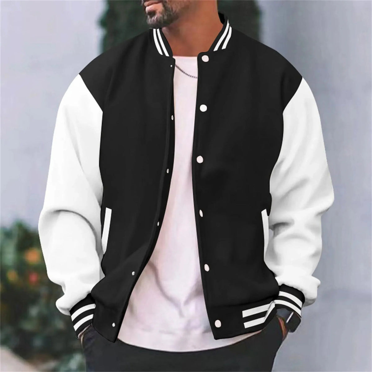 Veste Varsity Homme Premium Slim-Fit en Coton – Bomber Décontracté - Noir