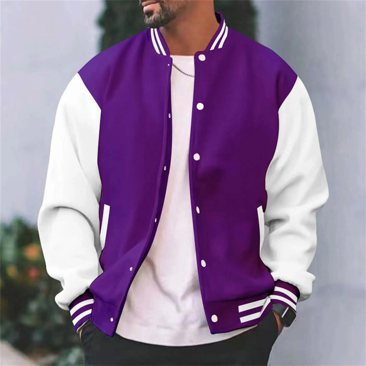 Veste Varsity Homme Premium Slim-Fit en Coton – Bomber Décontracté - Pourpre