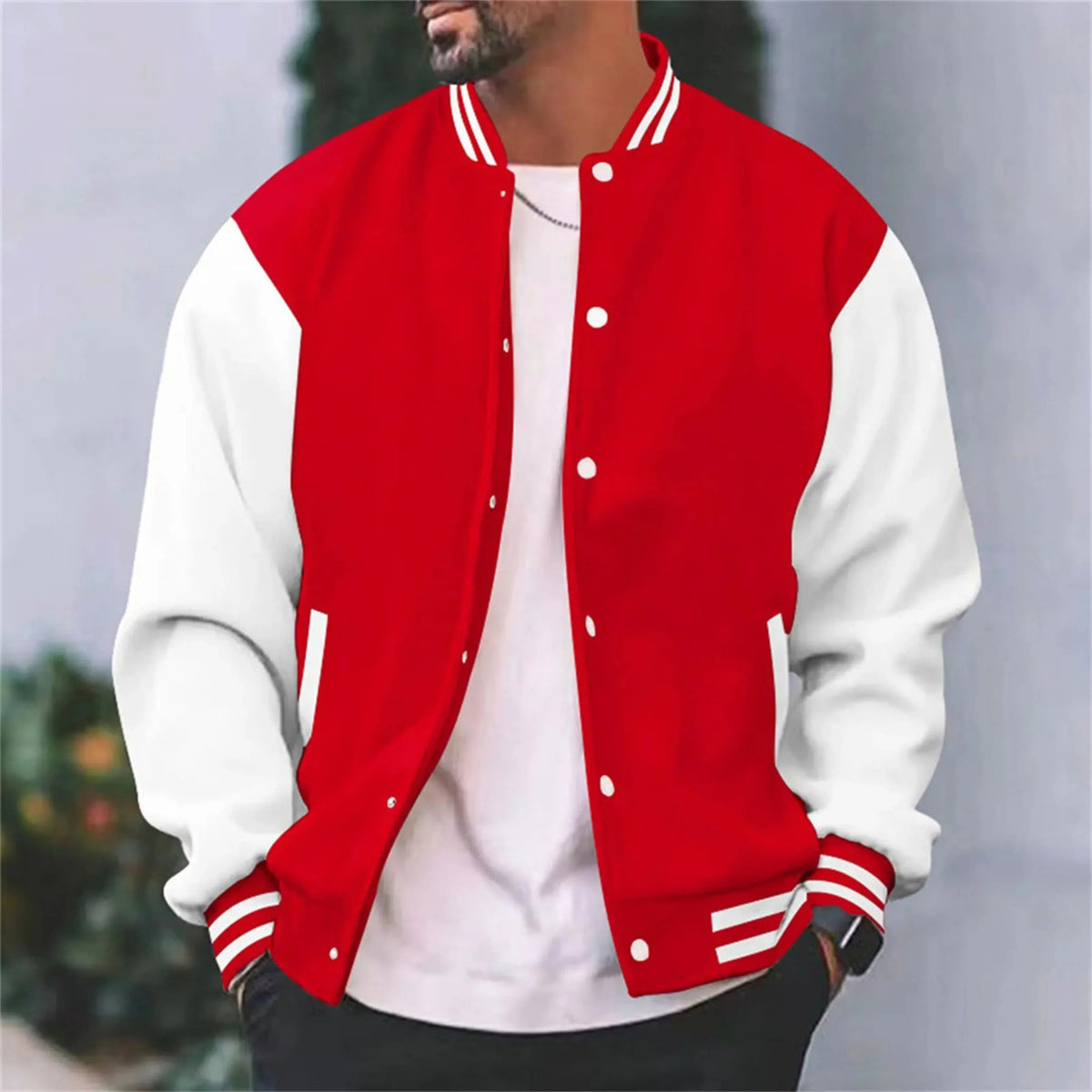 Veste Varsity Homme Premium Slim-Fit en Coton – Bomber Décontracté - Rouge
