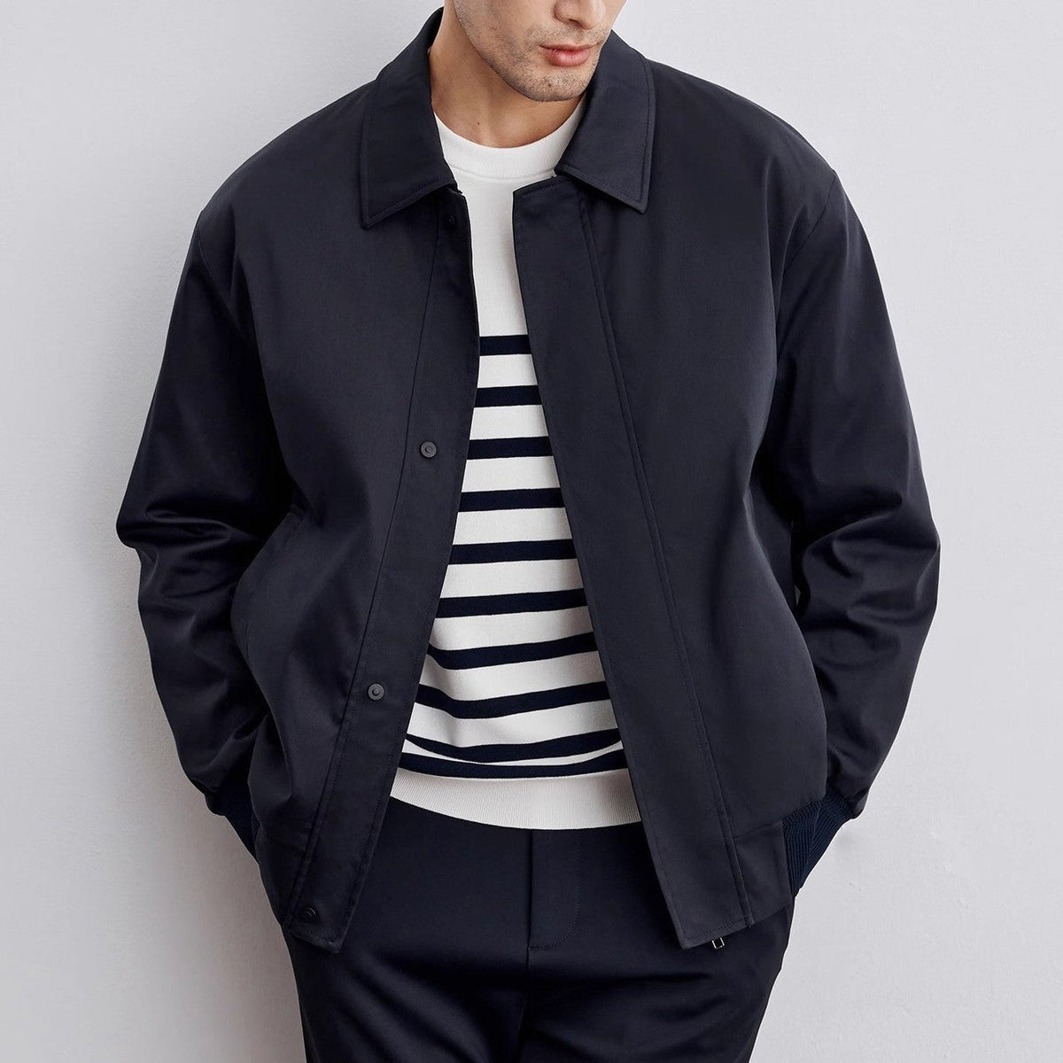 Veste Vintage Décontractée Moderne pour Hommes – Bomber Court Rétro - Bleu marine
