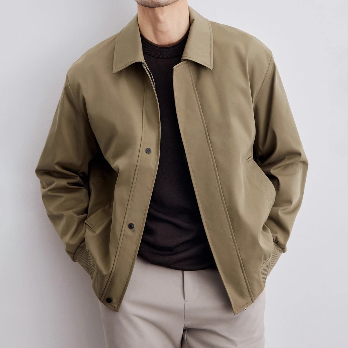 Veste Vintage Décontractée Moderne pour Hommes – Bomber Court Rétro - Kaki