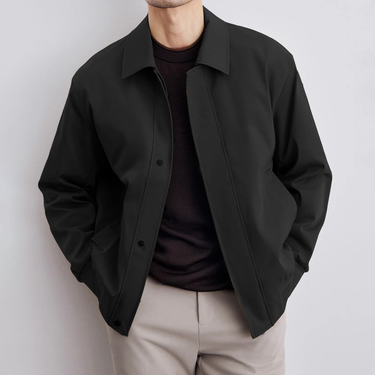 Veste Vintage Décontractée Moderne pour Hommes – Bomber Court Rétro - Noir